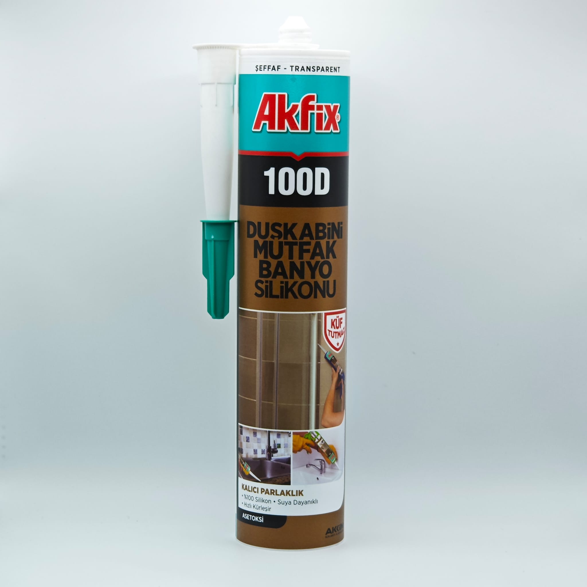 Akfix 100D Duşakabin, Mutfak ve Banyo Silikonu – Şeffaf Küf Tutmaz Silikon